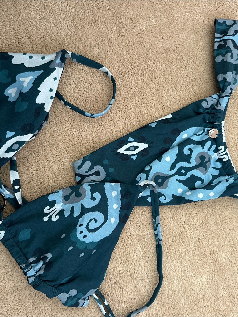 Women's Teal Paisley Triangle Bikini Set